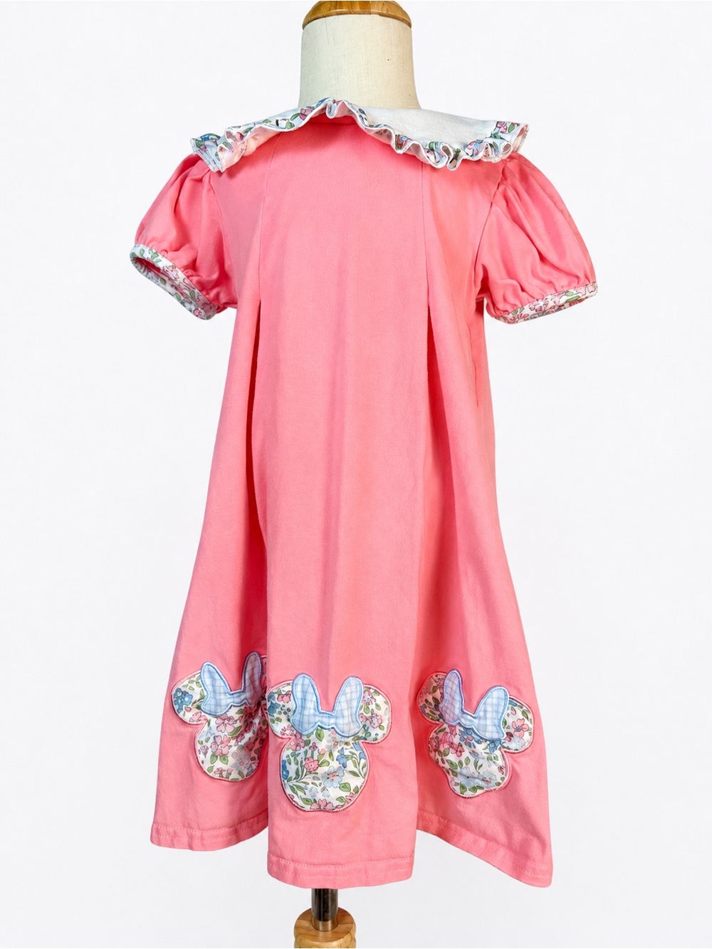 Girls Minnie Mouse Pink Appliqué Bubble Dress with Ruffle Collar